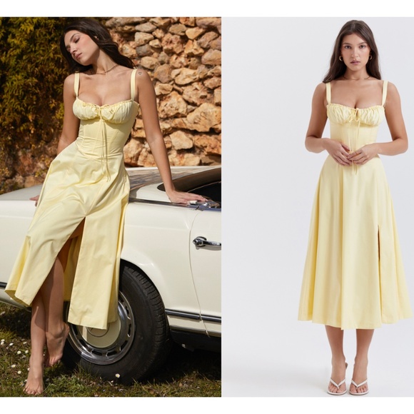 HOUSE OF CB 'Carmen' Buttercup Bustier Sundress yellow NWOT size XS - Picture 5 of 15